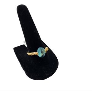 18K Gold 1.8 CT Aqua Oval Cubic Zirconia Engagement Ring, NEW